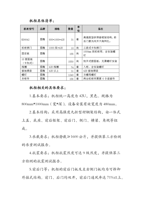如何确定42u服务器机柜的清单定额？