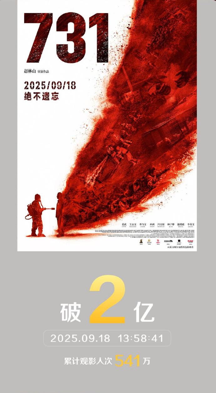 破2亿！电影《731》上映首日票房再创新高