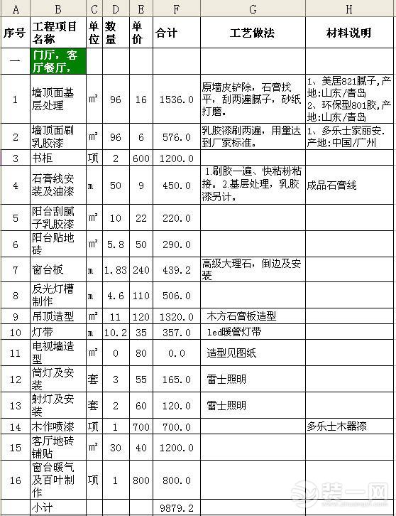 90平米装修预算清单