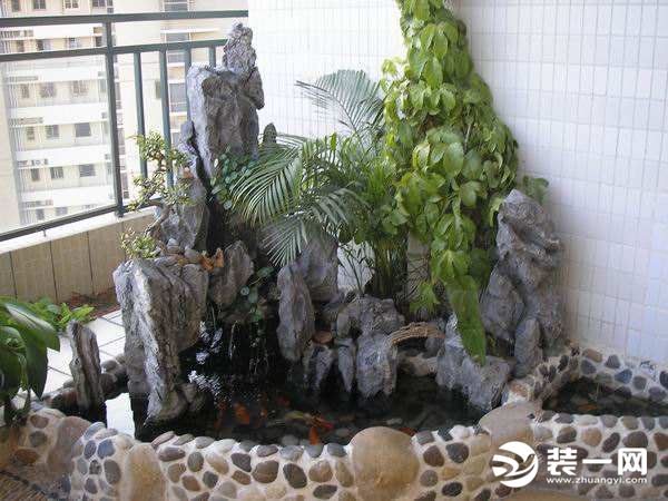 阳台假山鱼池制作