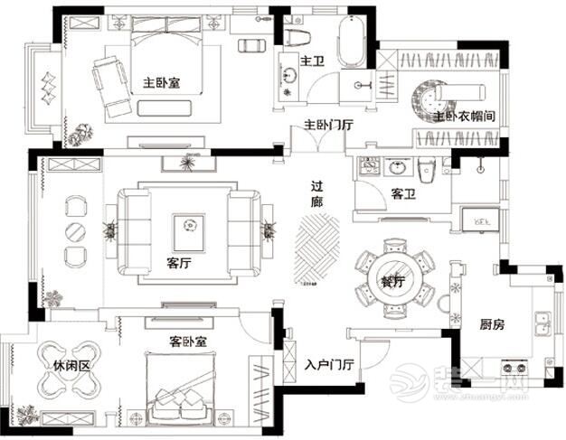 160平米中式装修户型设计效果图