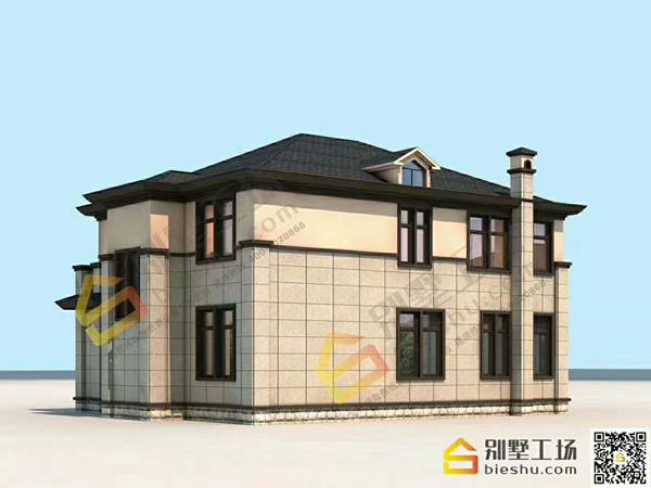 二层新中式自建别墅背面效果图