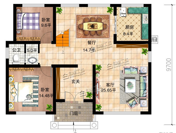乡村二层欧式别墅设计方案一层平米图