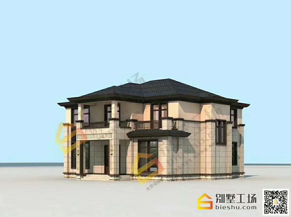 二层新中式自建别墅侧面效果图1