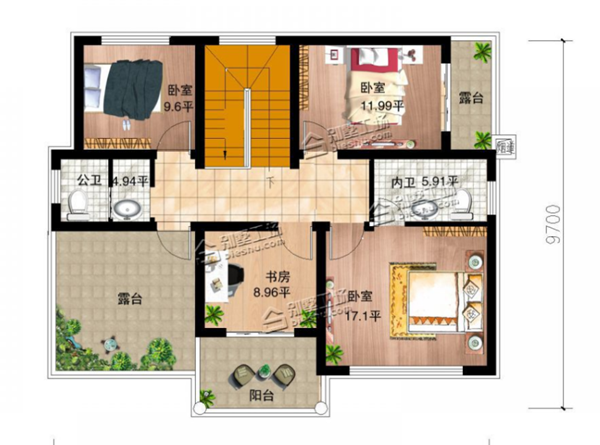 乡村二层欧式别墅设计方案二层平米图