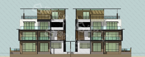 兄弟一起建的四层联排现代别墅，带车库带小院子的设计1