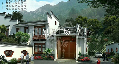 好看的四合院两层小别墅大门方向展示图片