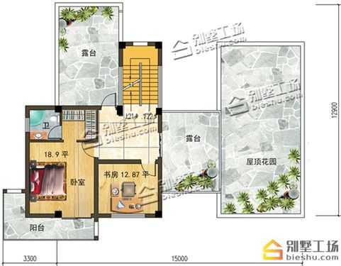 拥有大面积露台空间的顶层平面图 拥有大面积露台空间的顶层平面图