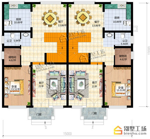 兄弟式双拼别墅室内户型图 兄弟式双拼别墅室内户型图