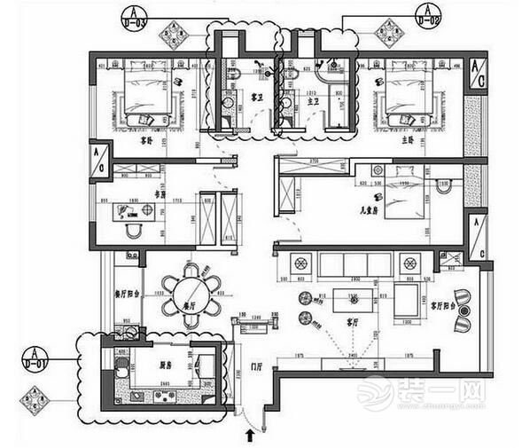 135㎡四居室装修设计方案户型图设计