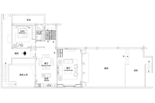 两层农村新中式庭院小别墅一楼户型图