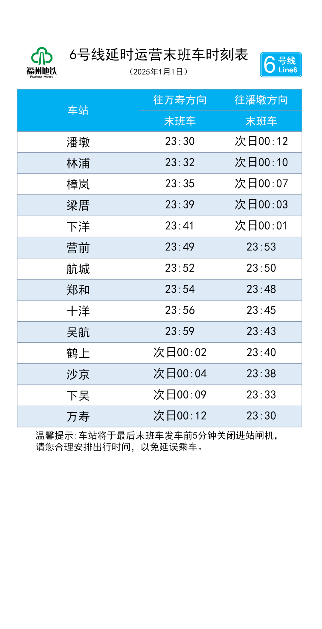 跨年夜、元旦假期，福州地铁延长运营服务时间！