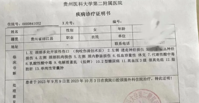 贵州一恶犬咬伤60岁老人和1岁半男童