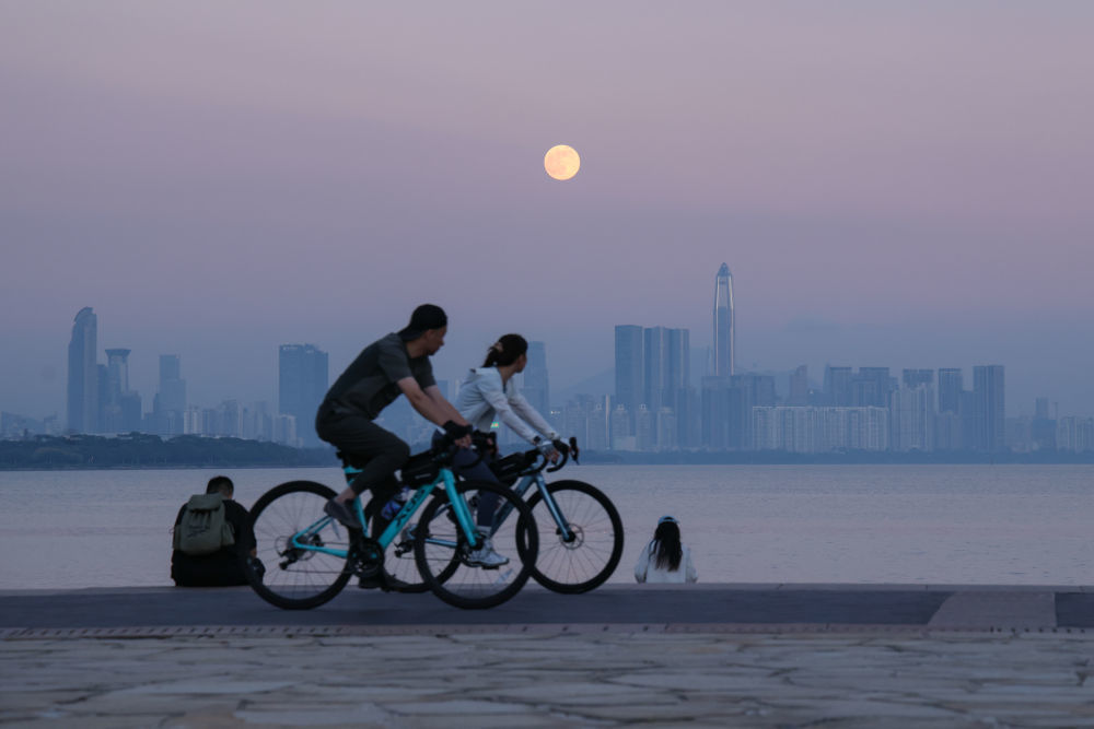 11月5日,市民在深圳湾公园骑行。新华社记者 梁旭 摄