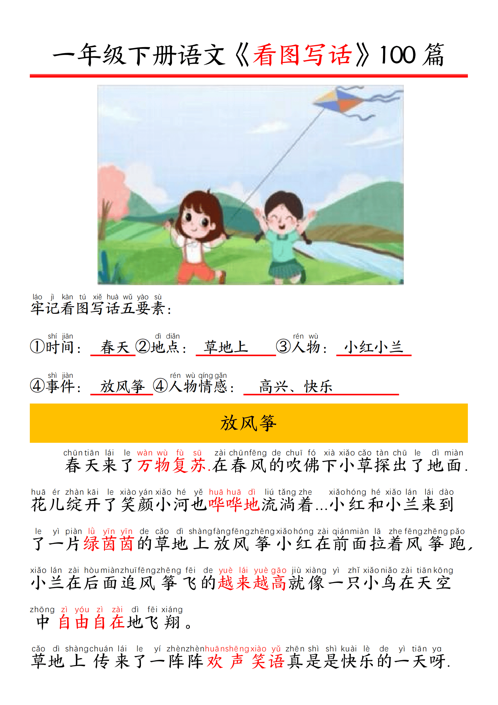一下语文看图写话五要素训练拼音版精选100篇_22.png
